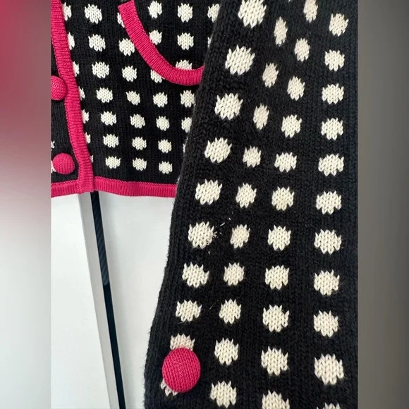 vintage y2k 2000s girly navy blue and cream polka dot cardigan sweater size M - Picture 5 of 5